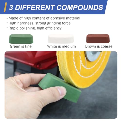 Image of SCOTTCHEN 8inch Buffing Polishing Wheels 5 /8 inch Arbor Hole,Soft /Fine /Medium for Bench Grinder-3PCS,with Buffing Polishing Cutting Compounds 7.4 Oz.Kit