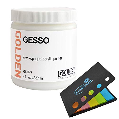 Golden Artist Colors White Acrylic Gesso 8 Ounces, 3550-5, with Sticky Notes