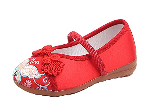 Liveinu Filles Chaussures Plates Clogs Broderie à la Main Ballerines Ventilateur Pliant Mary Janes Sabots Mules Chaussures Slippers Flats 31 Rouge Cover