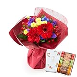 bloomee(ブルーミー) 銀座千疋屋 フルーツクッキー ＆ そのまま飾れるブーケ 敬老の日ver Sサイズ (敬老の日 カード付) 生花 花束 (ギフト プレゼント お祝い) フラワーギフト (花瓶不要 水いらず) 誕生日 母 女性