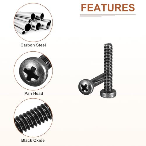 DTGN M3x16mm Pan Head Machine Screws, 100Pcs M3 Phillips Drive, Metric Coarse Full Thread, Steel Black Oxide Finish, Screws Bolts Kit - Image 4