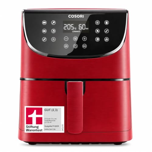 COSORI Heißluftfritteuse, Airfryer Testsieger 2024, 11-in-1 Air Fryer XXL 5,5L, Heissluftfritteuse mit Shake-Reminder, 97,3 Prozent ölsparend, 67,5 Prozent energiesparend, spülmaschinenfest Körbe, Rot