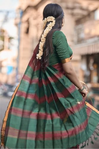 Image of Women's Cotton Woven Soft Sarees With Attach Blouse Piece.
