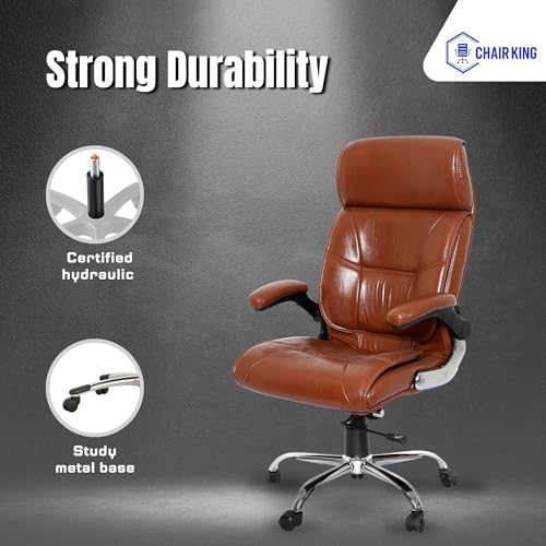 Image of Premium Leatherette Boss Chair for Office | Ergonomic High Back Chair for Home, Office, Study & Gaming | Height Adjustable, Tilt & Rocking Chair in Heavy Base | 1pc (Tan)