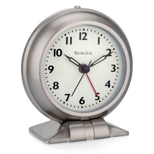 Image of Westclox Classic Alarm Clock - Silver Finish, 4.75W x 5.5H Analog Display, Battery-Powered, Glass Lens, Easy-Read Numbers, Real-Bell Style Alarm, Vintage Look