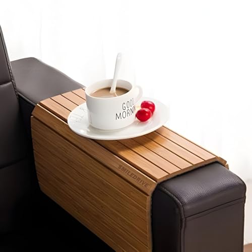 Image of SMILEDRIVE Sofa Armrest Tray | Teakwood Cough Tray | 18x12 Inches - 1 Unit | Dining Table Mat Suitable for Food, Drinks, Snacks, Cups, Mugs | Water Resistant & Stain Proof | Made in India