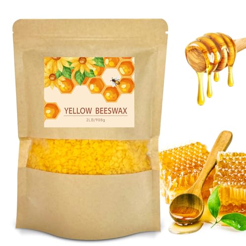 Yellow Beeswax Pellets 2LB, Organic Beeswax, Beeswax for Candle Making, Body, Skin Care DIY, Lip Balm and Soap Making Supplies(32oZ)