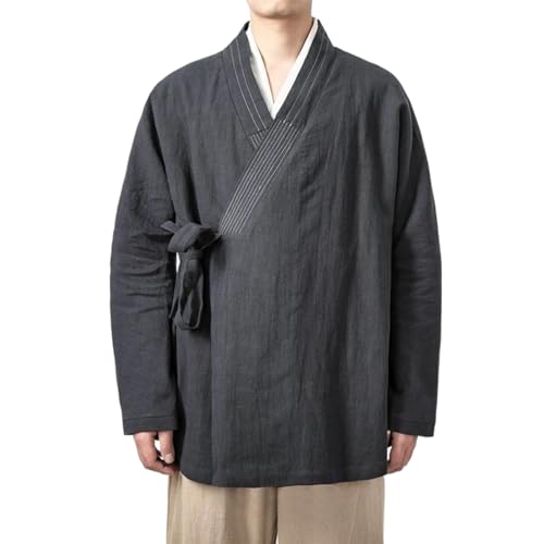 Chaqueta kimono de lino premium confección oriental Hanfu elegante para hombre