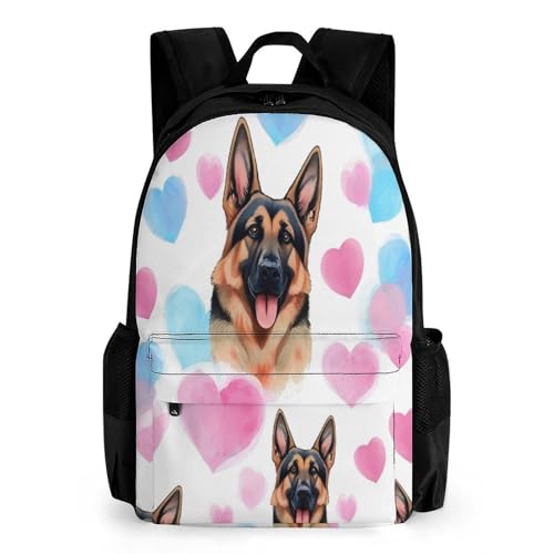 Large Capacity Funny German Shepherd Love Backpack, Women Men Portable Daypack for Hiking, Shopping, Fashion Comfy Shoulder Bag with Adjustable Strap