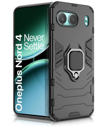 Image of WOW IMAGINE Shock Proof Back Case Mobile Cover for 1+ OnePlus Nord 4 5G | Back Cover Case (Tough Armor | Hybrid PC + TPU | Ring Holder & in-Built Kickstand | Black)