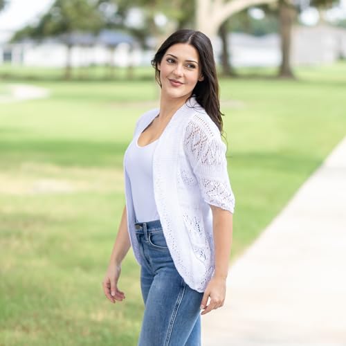 Loxdonz Women's Short Sleeve Crochet Knitted Bolero Shrug Cardigan Cropped Sweater4