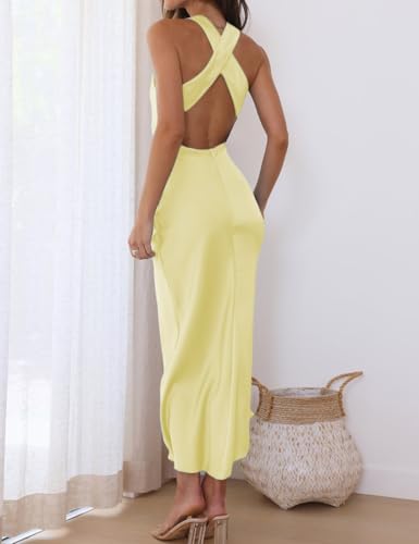 Halfisland Satin High Neck Backless Sleeveless Midi Dresses for Women Elegant Mock Neck High Waist Cross Back Cocktail Dress - Image 5