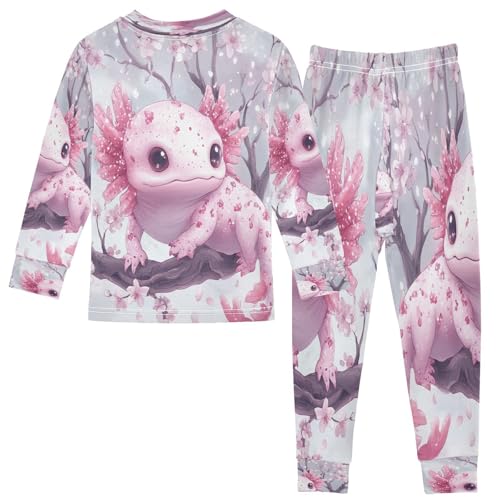Pajama Sets Long Sleeve Cherry Blossoms Cute Axolotl Soft Comfy Sleepwear 2 Piece PJS 3-8T3
