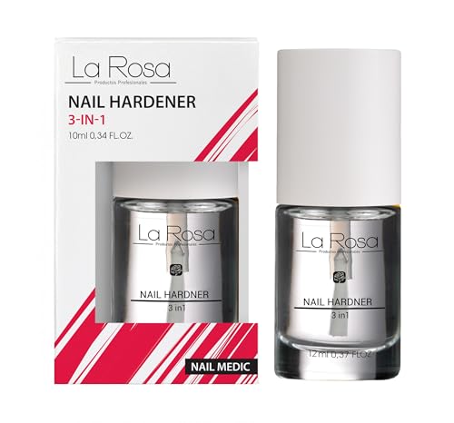 LaRosa ENDURECEDOR de uñas 3 en 1, TRATAMIENTO REFORZANTE PARA UÑAS, Base Coat protector - FÓRMULA ULTRA FORTIFICANTE - 10 ml