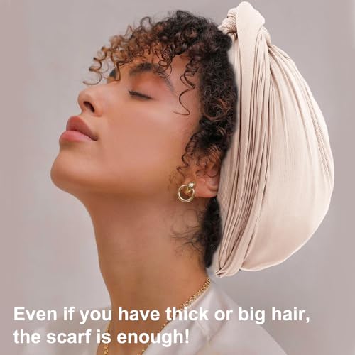 DRESHOW Hair Wrap for Women Ribbed Soft Stretch Jersey Head Scarf Breathable Lightweight Turban Solid Color - Image 2