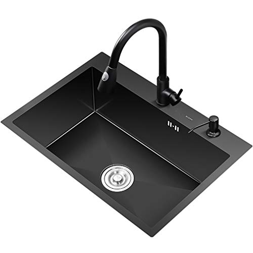 Küchenspüle Einzelspüle Schwarz Geschirrspüle Edelstahl Haushalt Handgefertigte Nano Spüle Einzelspüle Unter Thekenbecken Wende-Abtropffläche
