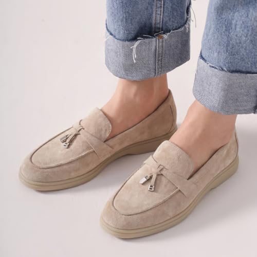 Image of BEAU TODAY Suede Loafers Flats for Women, Women's Slip On Penny Loafers, Leather Driving Comfortable Dress Ladies Loafers Casual Office Work Shoes