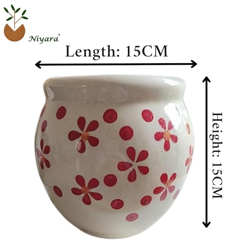 Image of Niyara Handcrafted Ceramic Flower Planter Pot | Decorative Indoor & Outdoor Pot | Multicolor Red Floral Design | Ideal for Home, Garden, Balcony, Office | Decor 6 Inch Height