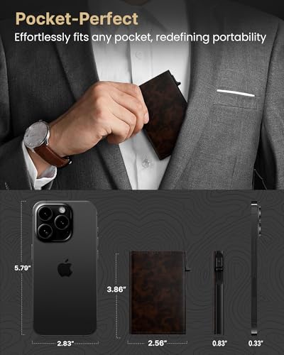 Image of typecase Mens Wallet Card Holder: Pop Up Aluminum Case, Genuine Leather, Smart, RFID Blocking, Slim, Minimalist, Front Pocket - 9-14 Card Capacity | ID Window | Cash Slot (Antique Brown)