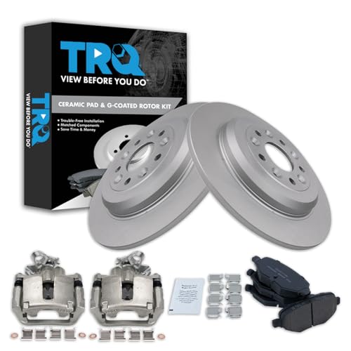 Image of TRQ Rear Brake Pad and Rotor Set Ceramic Solid Rotors Calipers | For 2014-2018 Ford Explorer 2015-2018 Flex Lincoln MKT