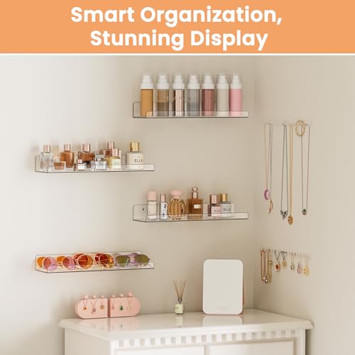 upsimples 4 Pack Acrylic Shelves for Wall Storage, 15" Floating Bookshelves for Kids, Display Shelf Organizer for Bathroom, Bedroom, Living Room, Kitchen, Room Decor, Clear - Image 5