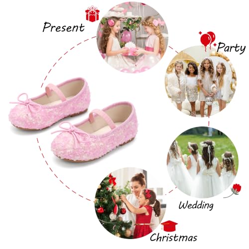 Image of PHIRAMIN Toddler Flower Girl Glitter Dress Shoes Little Girl Ballet Flats Bow Wedding Party