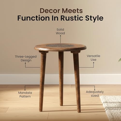 Image of VASIL MART Wooden Table with Three Legs A Modern Round Coffee Table and Side Table for Small Spaces with Pillar Coffee Table for Plants, Books, Magazines (L-18 - INCH)