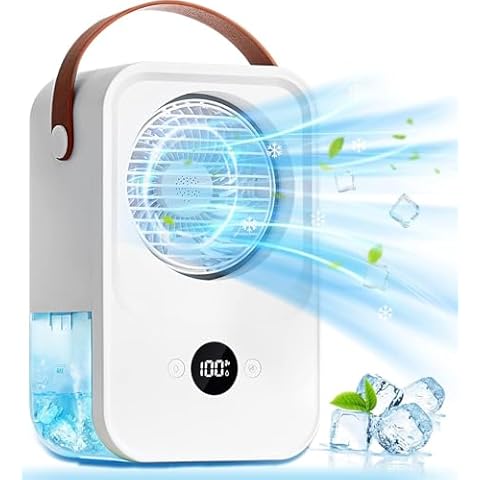 FADACHY Portable Air Conditioners Fan with Voice Control,4000mAh Rechargeable Battery Operated Mini AC Air Conditioner,4 Speeds Small Desktop Humidifier Fan for Room Office Camping Office Cover