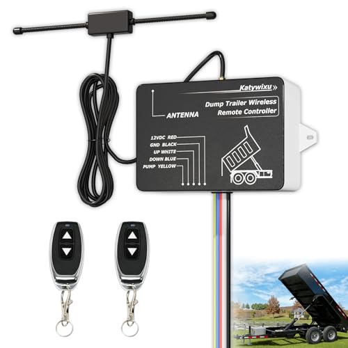 Katywixu Upgraded Wireless Dump Trailer Remote Controller Fit for 3-Wire/4-Wire 12V Hydraulic Dump Trailer Maximum Operating Range 100ft with 2 Wireless Remote Controls