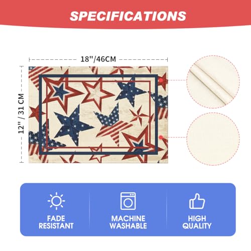 Artoid-Mode-Stars-Stripes-Patriotic-4th-of-July-Placemats-Set-of-4-12×18-Inch-Memorial-Day-Table-Mats-for-Party-Kitchen-Dining-Decoration-Beige Artoid Mode Stars Stripes Patriotic 4th of July Placemats Set of 4 12×18 Inch Memorial Day Table Mats for Party Kitchen Dining Decoration Beige