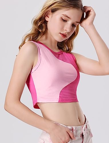 Mebius Girl's Crop Tops Ribbed Knit Cropped Tank Tops Sleeveless Round Neck Racerback Casual Cute Dance Top 6-14Y3