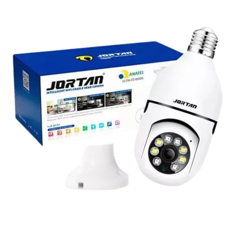 Câmera Lâmpada de Segurança WiFi, Full HD 2MP, Visão Noturna Colorida, Áudio Bidirecional, Branco