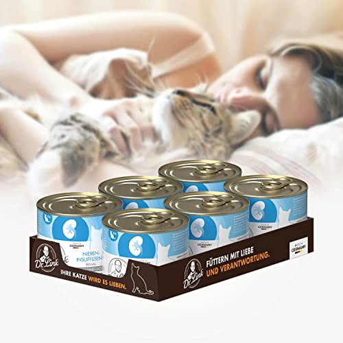Dr. Link Spezial-Diät Katzenfutter für Katzen und Kater, Nieren, Proteinquelle Huhn & Lachs – Premium-Diät-Alleinfuttermittel, mit Omega-3 Fettsäuren, Unterstützung der Nierenfunktion – 6x200g Dose
