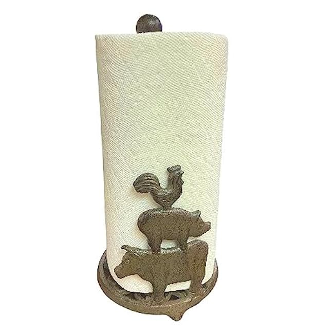 The Bridge Collection Farm Animal Paper Towel Holder - Farm House Paper Towel Stand - Weighted Napkin Holder for Kitchen, Camper, Dining Room