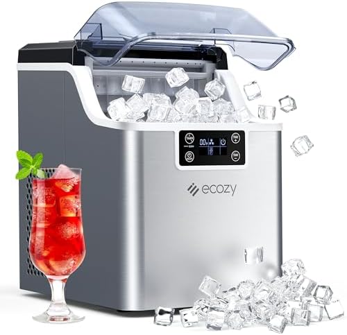 ecozy Ice Cube Maker Countertop, 45 lbs Per Day Ice Machine, 24 Cubes Ready in 13 Mins, Self-Cleaning Function, Perfect for Home Kitchen Bar Party Office, Stainless Steel