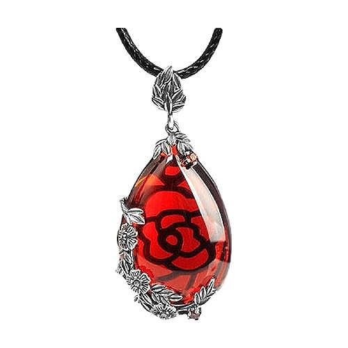 CUSIOALQQ Collar con colgante de piedra granate de plata de ley 925, collar vintage de jade verde y rojo, elegante colgante de gota de piedra natal, regalo de joyería para mujer, Cobre, Granate