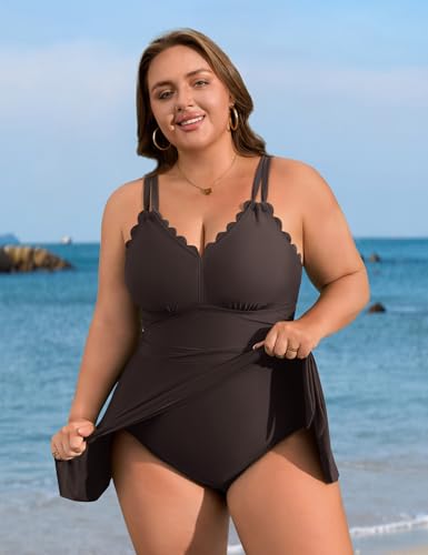 Image of Charmo Plus Size Swimsuit for Women Swim Dress Scalloped One Piece Tummy Control Bathing Suit Ruched Swim Suits 2026