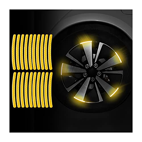 Image of 20PCS Reflective Car Wheel Decorative Stripe Stickers, Night Safety Warning Tape Sticker, Anti-Scratch Tire Rims Sticker, Auto Decals Exterior Fluorescent Accessories for Motocycle Bike (Yellow)