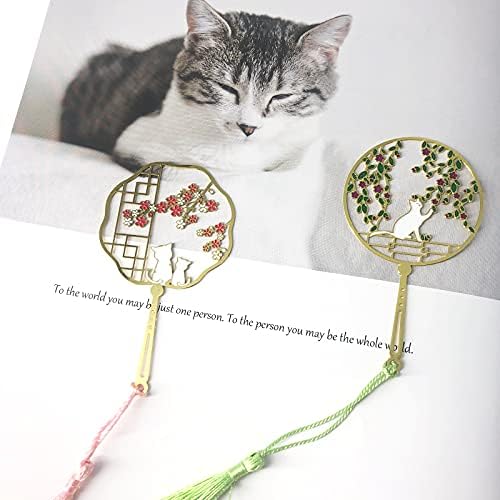 VEGCOO Metal Bookmark, 2 Pcs Cat Bookmarks Cute Vintage Bookmarks Marker with Tassel Pendant - As The Best Gift for Reader, Kids, Friends (B)