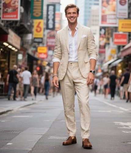 Mens Linen Wedding Suit for Summer One Button Groomsmen Tuxedos Prom Suit Casual Wear2