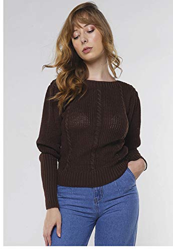 Suéter de Tricot Mangas Bufantes Gola Canoa Sob Marrom Café (M)