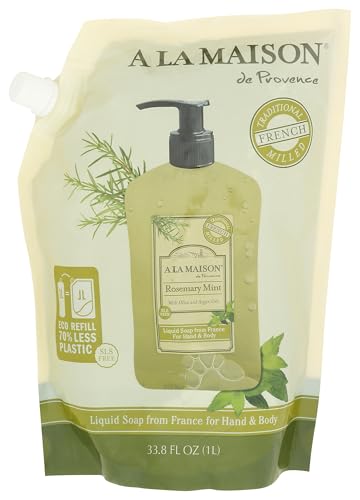 A LA MAISON Rosemary Mint Natural Hand Wash Made with Essential Oils - Biodegradable Plant-Based Vegan Cruelty-Free 33.8 Fl Oz Pouch. 1 Pack