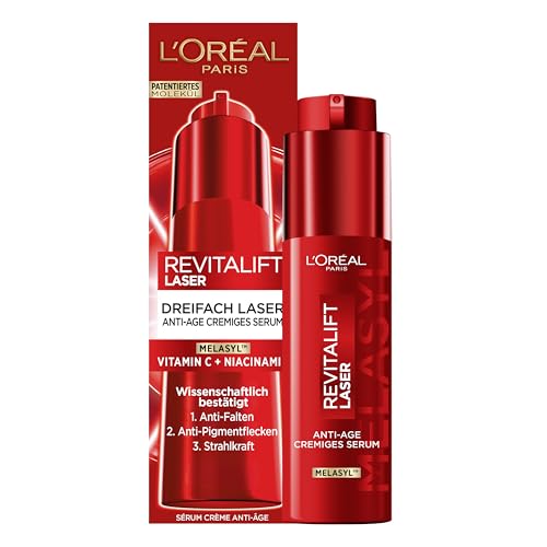 LOréal Paris Anti-Age cremiges Serum - Dreifach Laser gegen Pigmentflecken mit Melaysl Vitamin C und Niacinamid Revitalift Laser 1 x 50ml