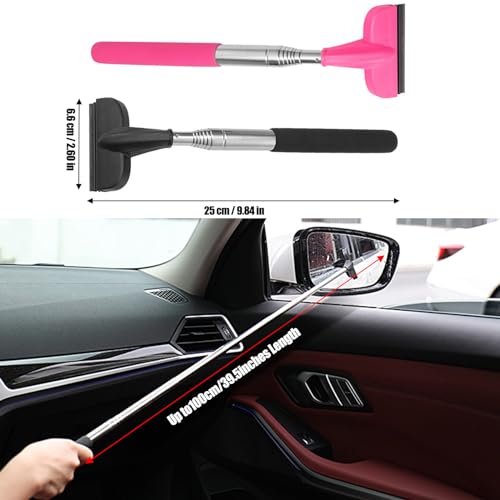 2Pcs Car Window Mini Squeegee, Portable Tiny Car Side Mirror Squeegee Retractable Car Windshield Wiper to 39.5 in Windshield Squeegee for Car Windows Universal Car Cleaner Tool Accessories