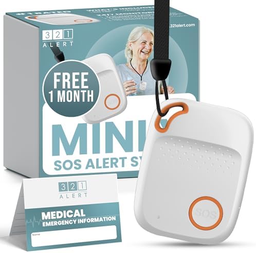 321 Alert Mini Y Medical Alert System for Seniors with Fall Detection - GPS 4G LTE SOS Necklace, 24/7 Monitoring - Freedom & Safety Anywhere (Mini Y White)