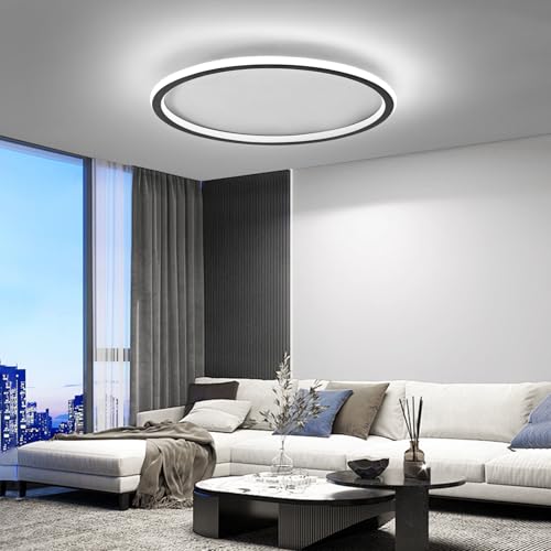 Mikeru LED Deckenleuchte ⌀40cm Rund- Moderne 6000K Kaltweiße Licht Deckenlampe - Schwarz Acryl Wohnzimmer Deckenlampe für Schlafzimmer, Küche, Esszimmer - Energieeffiziente LED Beleuchtung