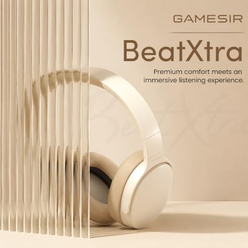 Image of GameSir BeatXtra Wireless Stereo Bluetooth Headphones V5.3, Over Ear Foldable Headset with 40mm Drivers, Soft Cushioned Ear Pads, Built-in Mic, AUX Input, 10M Wireless Range, Teen & Adults (Beige)