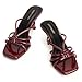 LOOPCHARM Women's Strappy Square Open Toe Kitten Heels Sandals Knotted Design Summer Fashion Slip On Mule Style,BURGUNDY PU,8