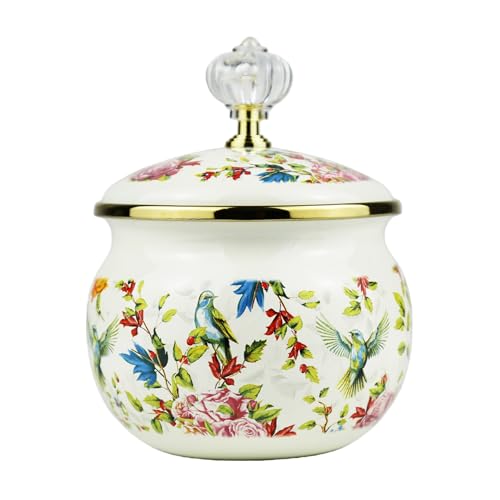 Leebright Floral Enamel Sugar Bowl and Vintage Spice Jar - Retro Kitchen Canister for Tea, Coffee, and Seasonings