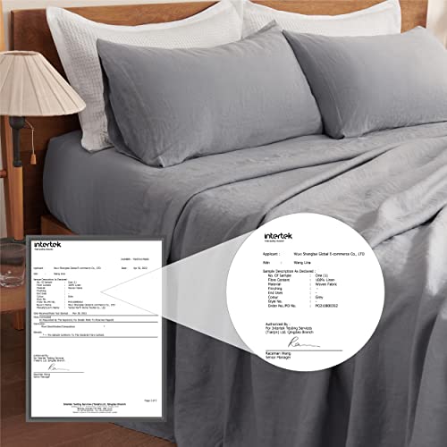 Bedsure Linen Sheets Queen Size, 100% Washed French Linen Bedding Sheets Deep Pocket Sheets, Soft Breathable Bed Sheet Set, Moisture-Wicking Linen Sheet (Grey, 90"X102") #TOP3